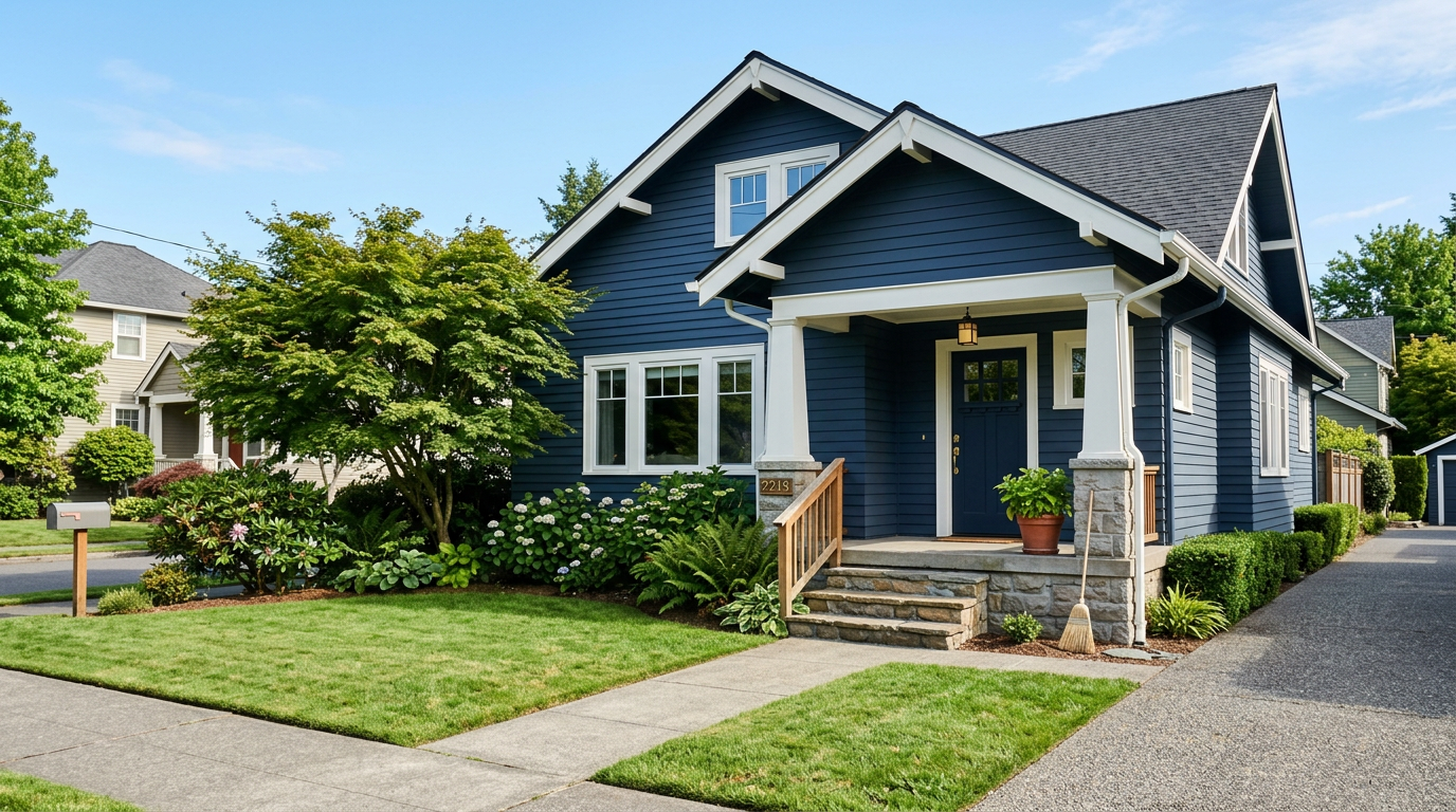 Exterior of a well-maintained home in Ballard after a seasonal home maintenance program check-up.