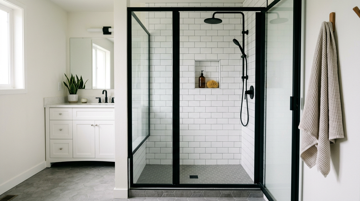 A clean, modern remodeled bathroom with a walk-in shower, ready for a homeowner in Bothell, WA.