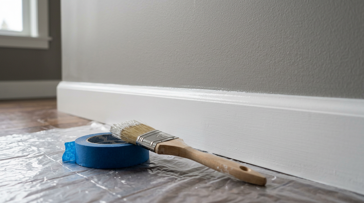 Freshly painted trim and wall in a Clyde Hill home after a professional interior painting job.