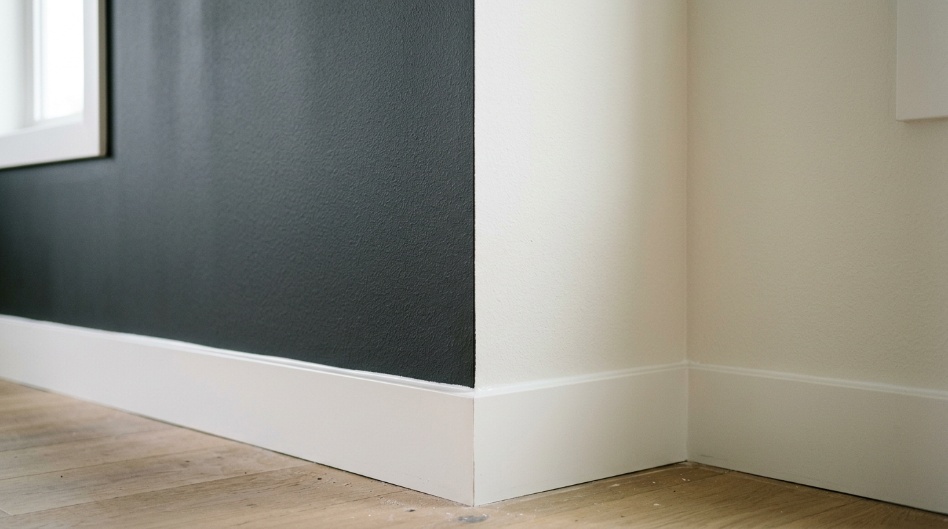 A perfectly painted interior corner in a Clyde Hill, WA home showing crisp lines between the wall and trim.