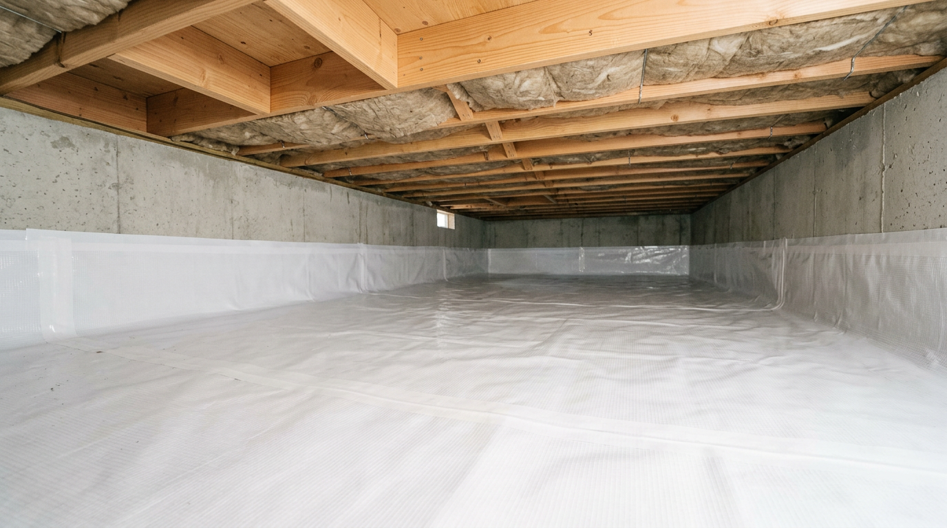 A clean, dry crawlspace in Arlington, WA after a professional assessment and vapor barrier installation.