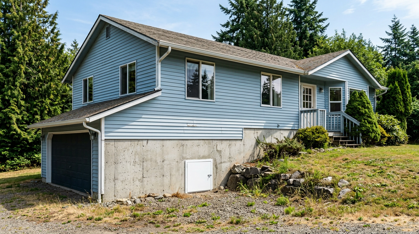 Crawlspace access door on the foundation of a home in Arlington, WA, ready for a professional assessment.