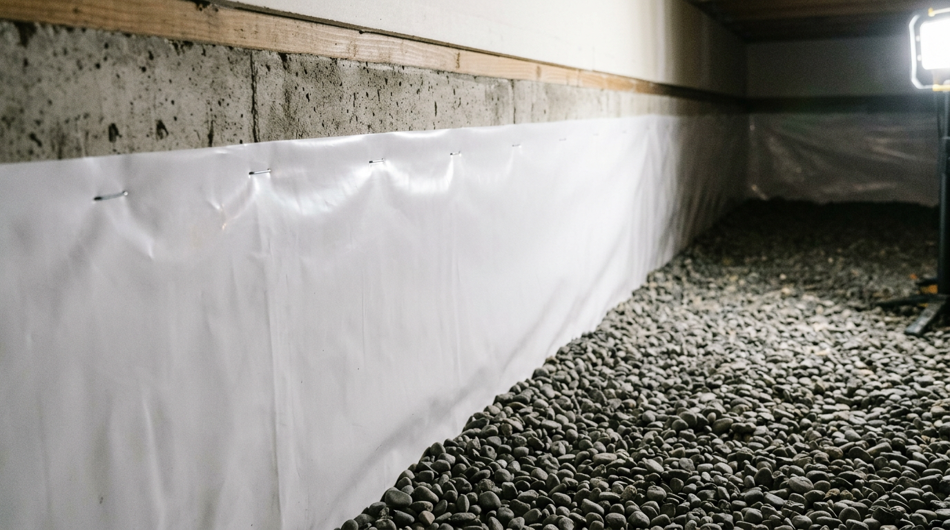 A clean and dry crawlspace in Arlington WA after a professional assessment and vapor barrier installation.