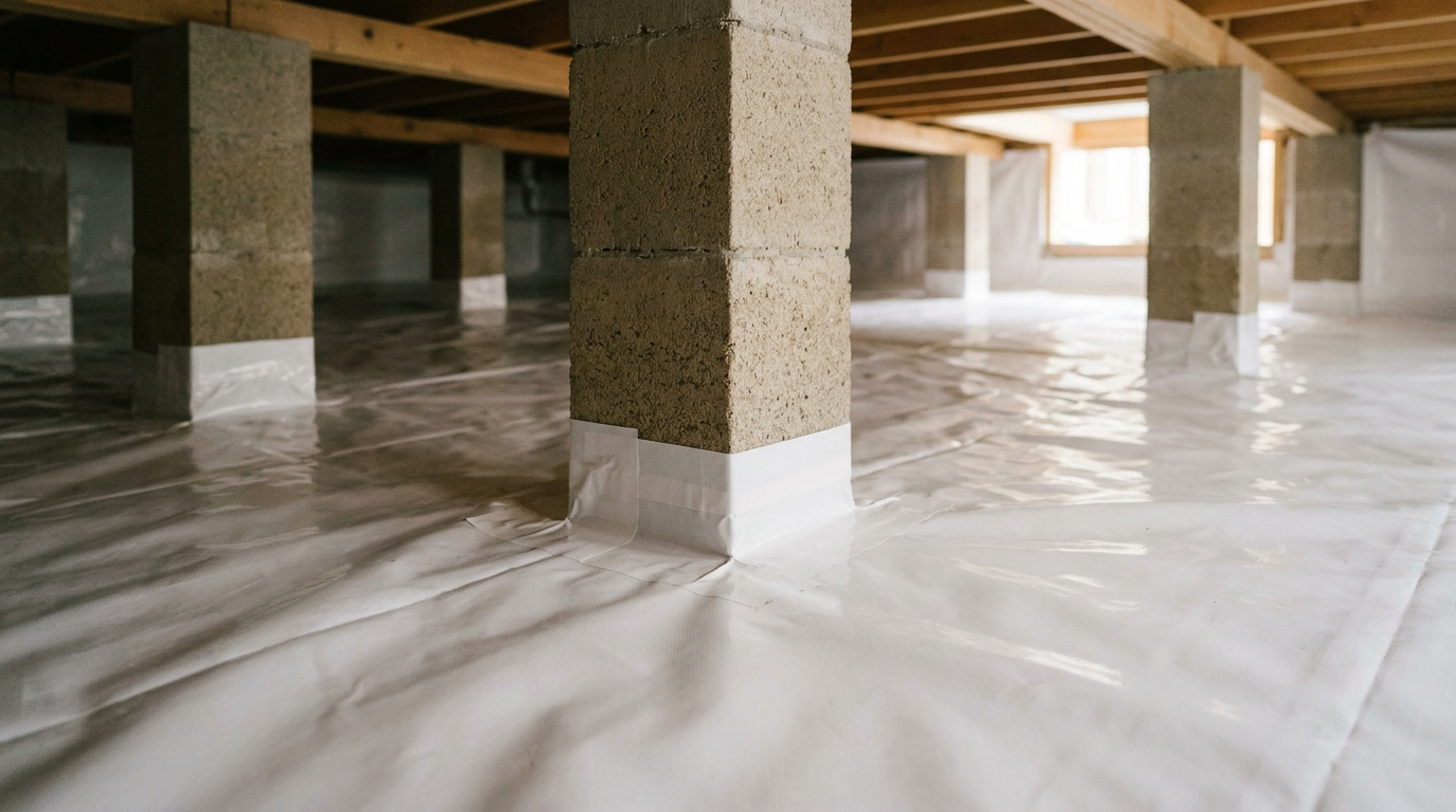 Clean, dry crawlspace in a Bellevue home after a professional vapor barrier assessment and installation.