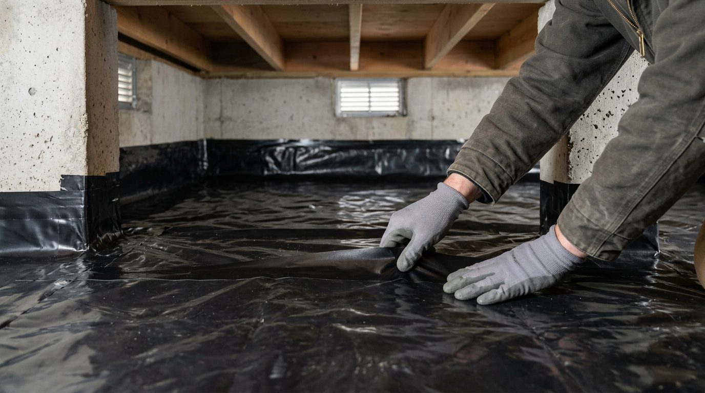 A clean and dry crawlspace in a Kenmore home after a professional assessment and vapor barrier installation.