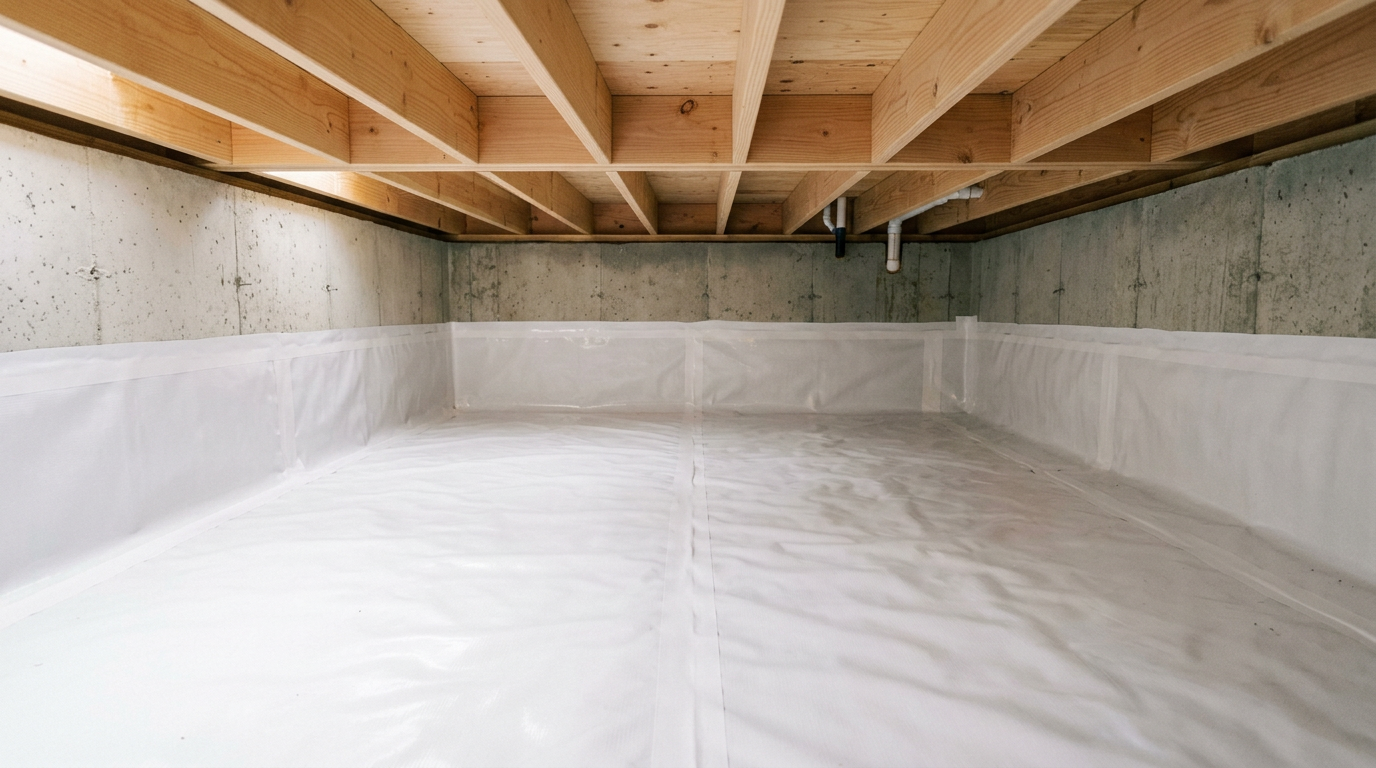 A clean and dry crawlspace in a Queen Anne home after a professional assessment and vapor barrier installation.