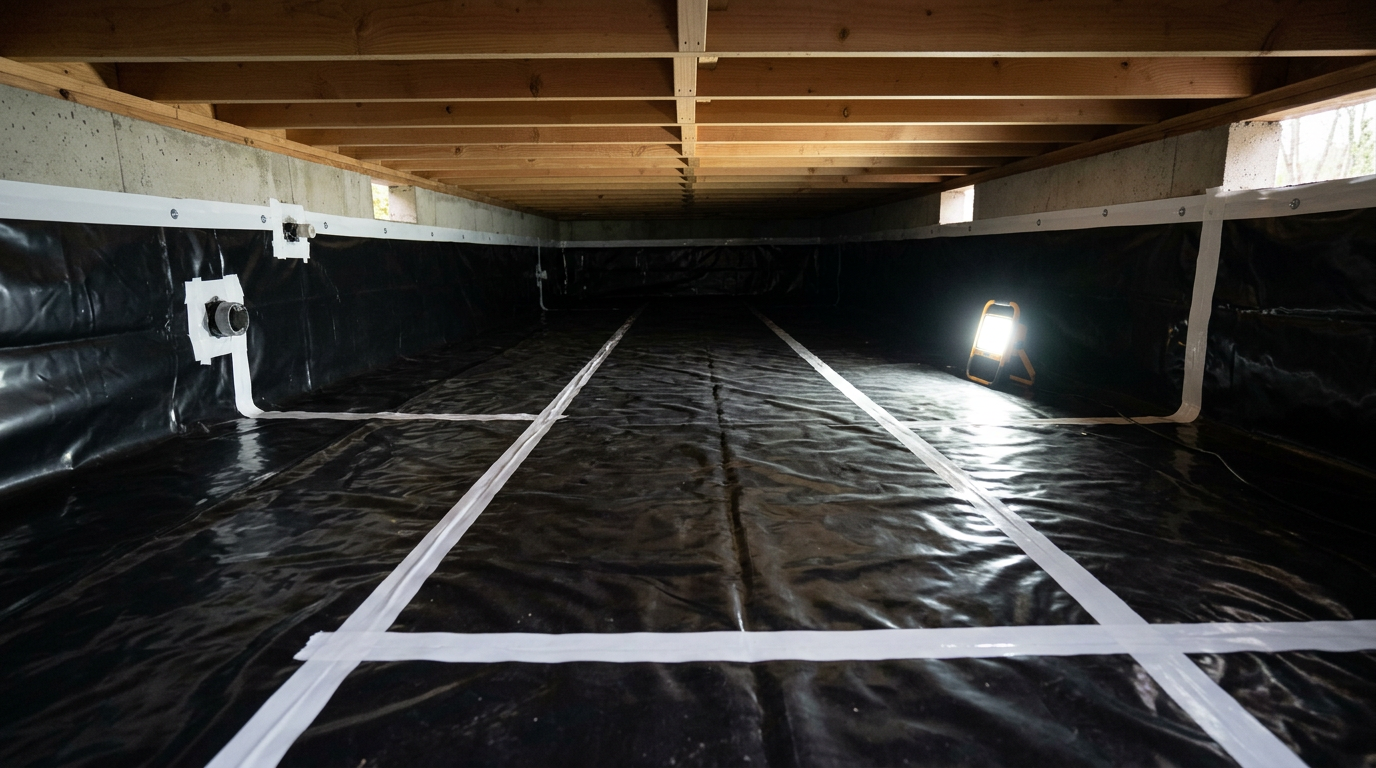 A clean and properly installed crawlspace vapor barrier after a professional assessment in Sammamish, WA.