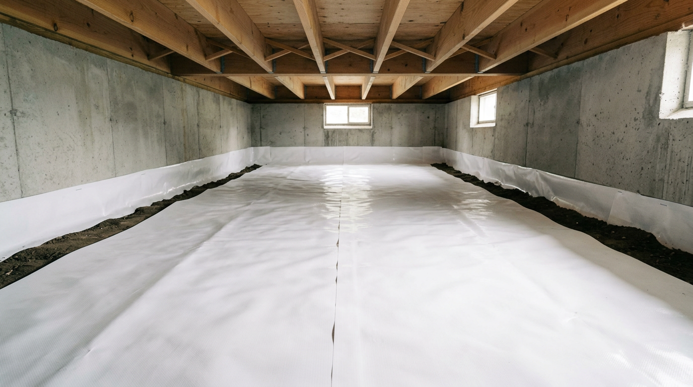 A clean and dry crawlspace in a Queen Anne home after a professional assessment and vapor barrier installation by House Spouse.