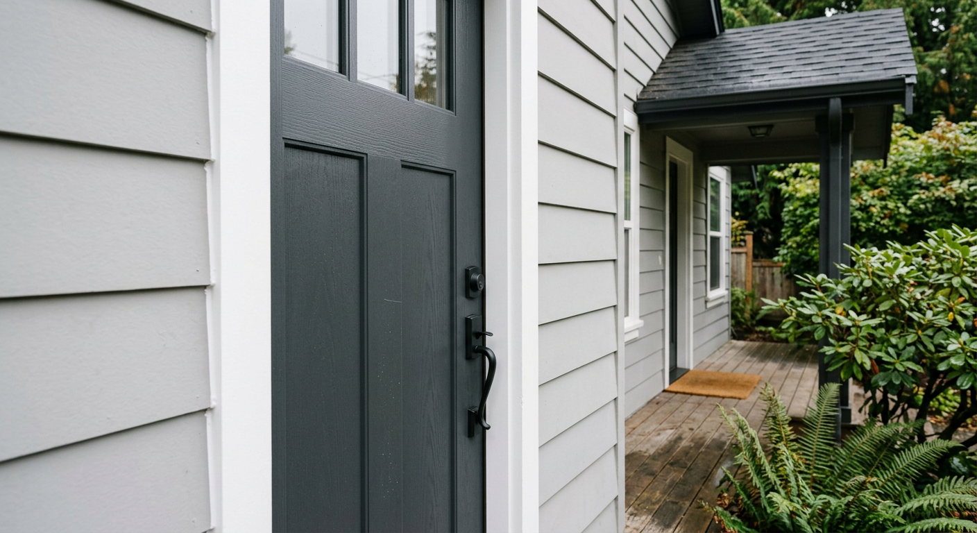 A professionally installed fiberglass front door on a home in West Seattle, WA.