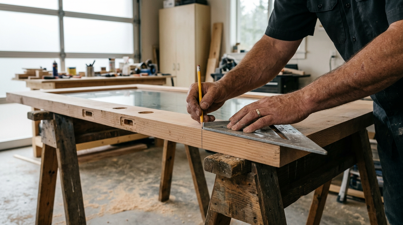 Marking a new exterior door for installation in a Northgate, WA home.
