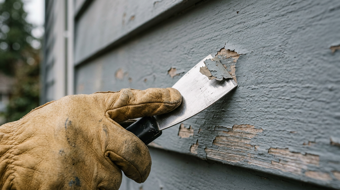A close-up of paint being prepped on the exterior of a home in Lake Stevens, WA.