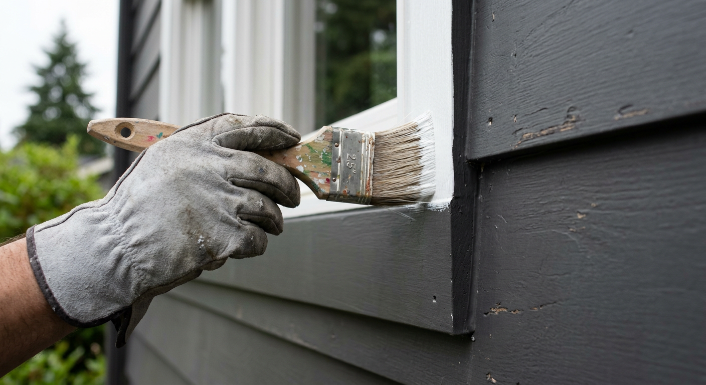 A close-up of a crisp, professional exterior painting job on a window trim in Northgate, WA.