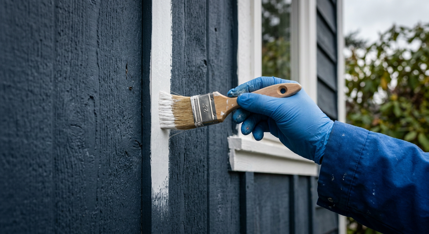 Applying a fresh coat of exterior paint to the siding of a home in West Seattle.