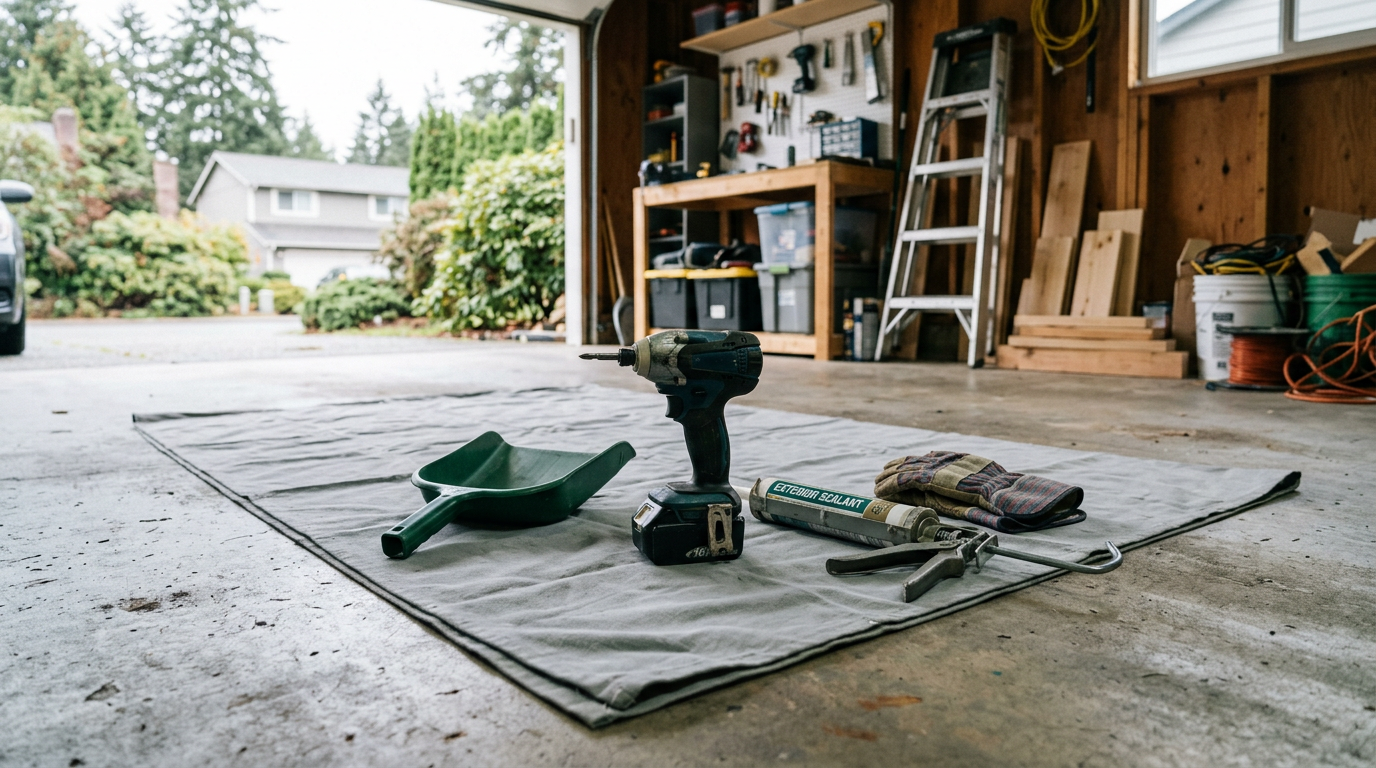 A set of professional handyman tools for fall home maintenance in Mountlake Terrace, WA.