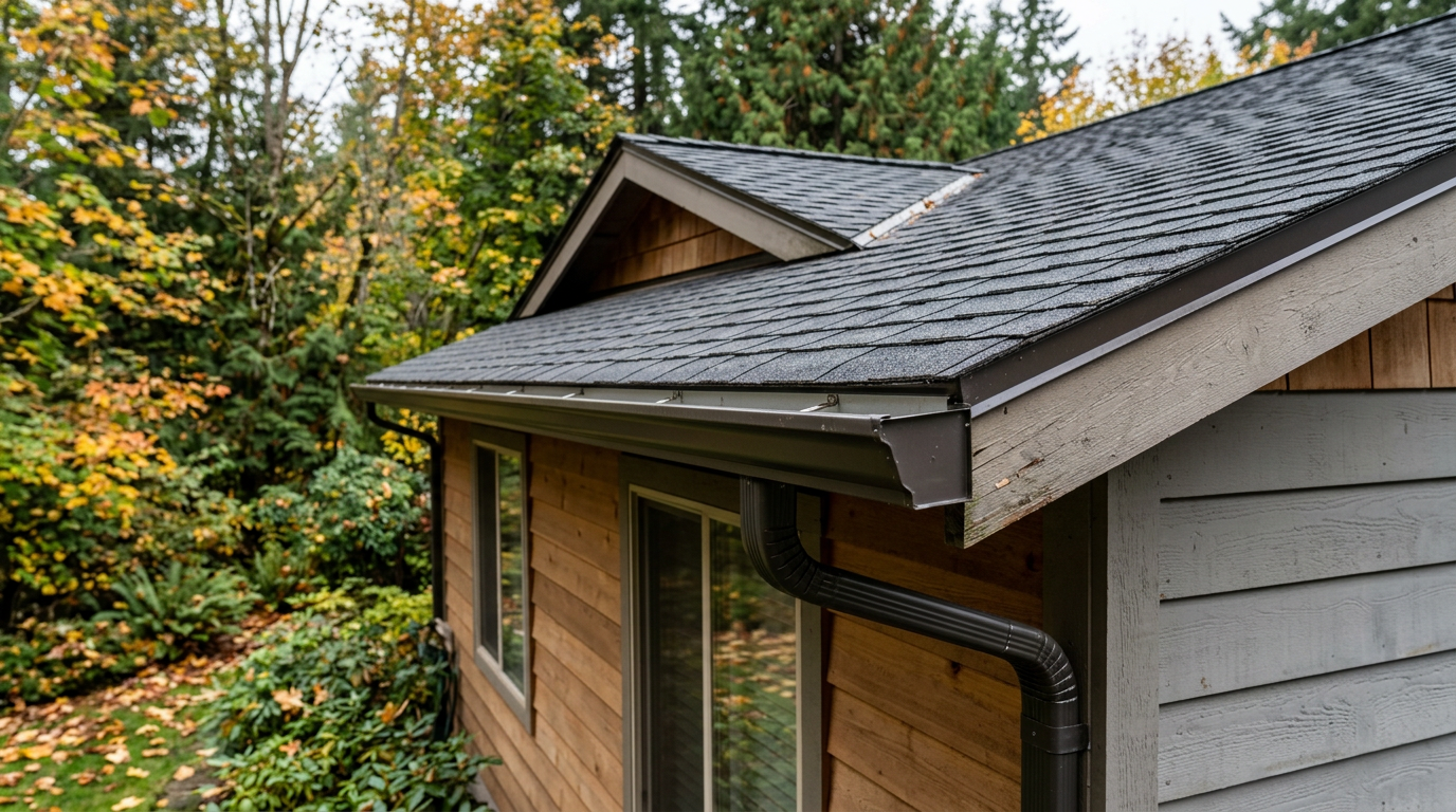 Clean gutters on a Bothell, WA home after a fall Home Health Assessment and maintenance.
