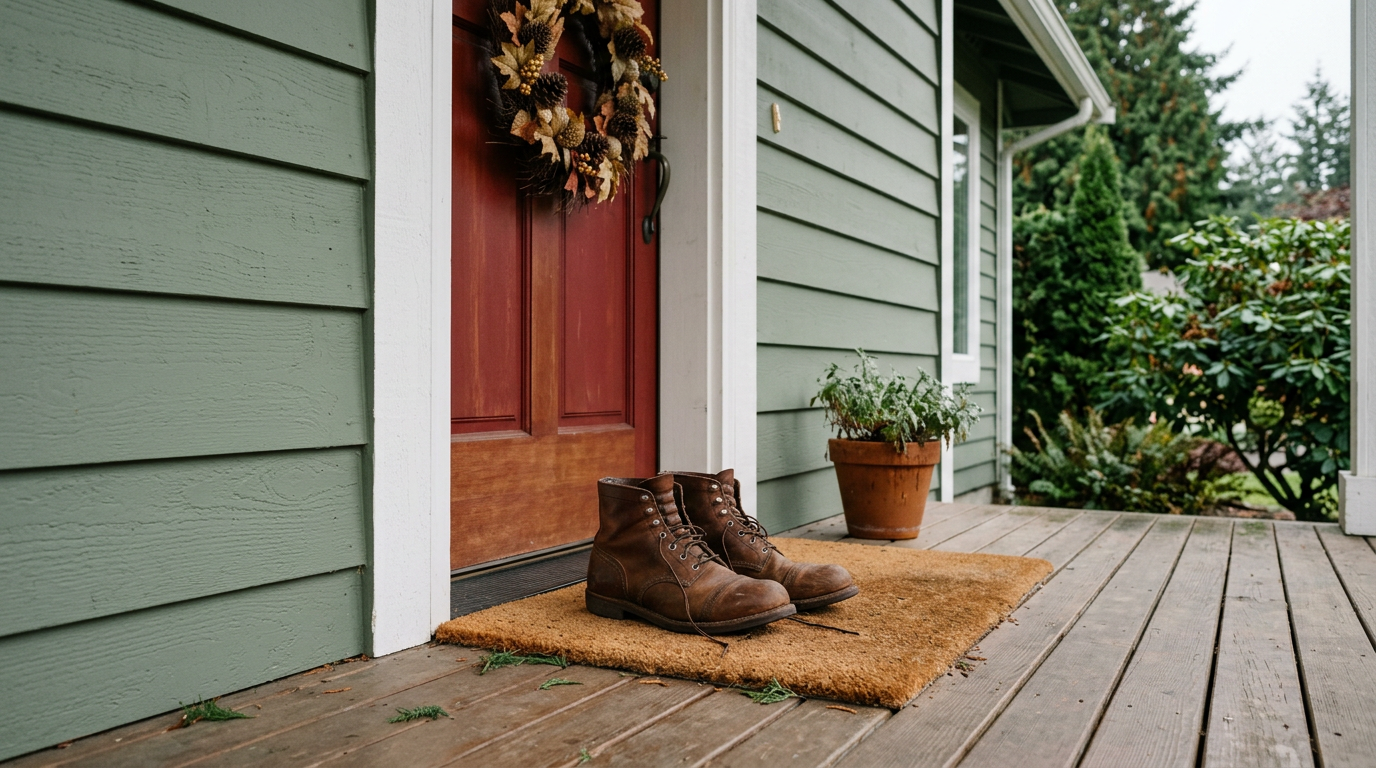 Clean work boots on a welcome mat before a home health assessment in Mountlake Terrace WA.
