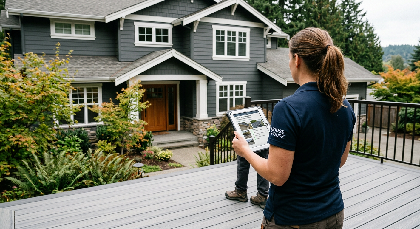 A House Spouse team member conducting a Home Health Assessment on an Issaquah, WA home in the fall.