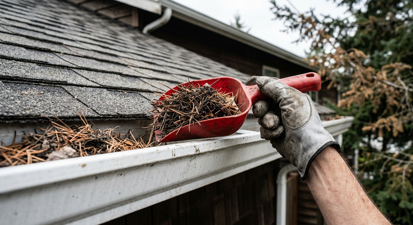 Performing a summer Home Health Assessment check on gutters in Mountlake Terrace, WA.