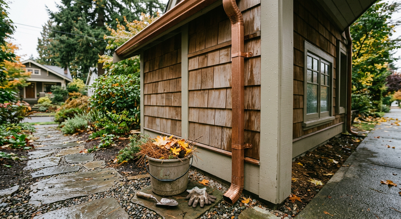 Clean exterior gutters and siding on a Ballard WA home prepared for fall rain