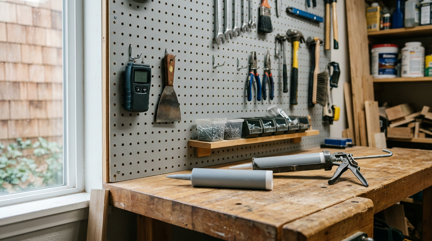 A well-organized workbench with professional tools for home maintenance in Brier, WA.