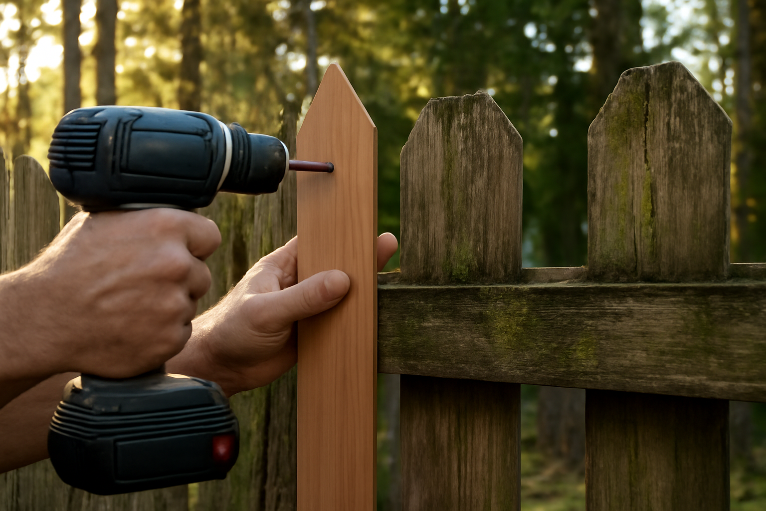 Close-up of a cedar fence repair in progress in Snohomish County.