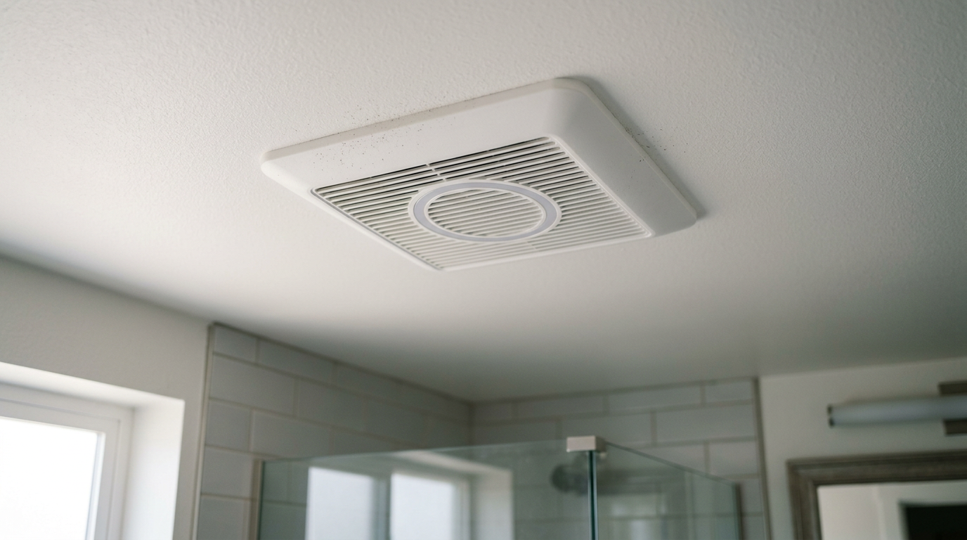 A modern, high-capacity bathroom exhaust fan installed in a ceiling for mold prevention in a Hunts Point home.