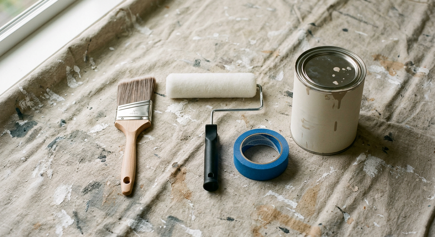 A set of professional interior painting tools ready for a home project in Lynnwood, WA.