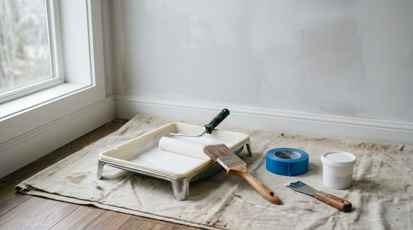 Professional painting tools ready for an interior painting project in a Shoreline, WA home.