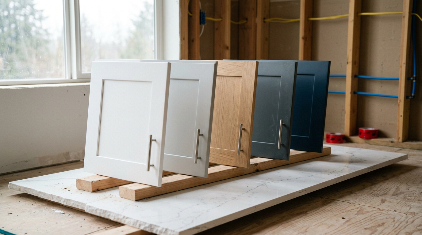 Kitchen cabinet and countertop samples for a kitchen remodeling project in Snohomish, WA.