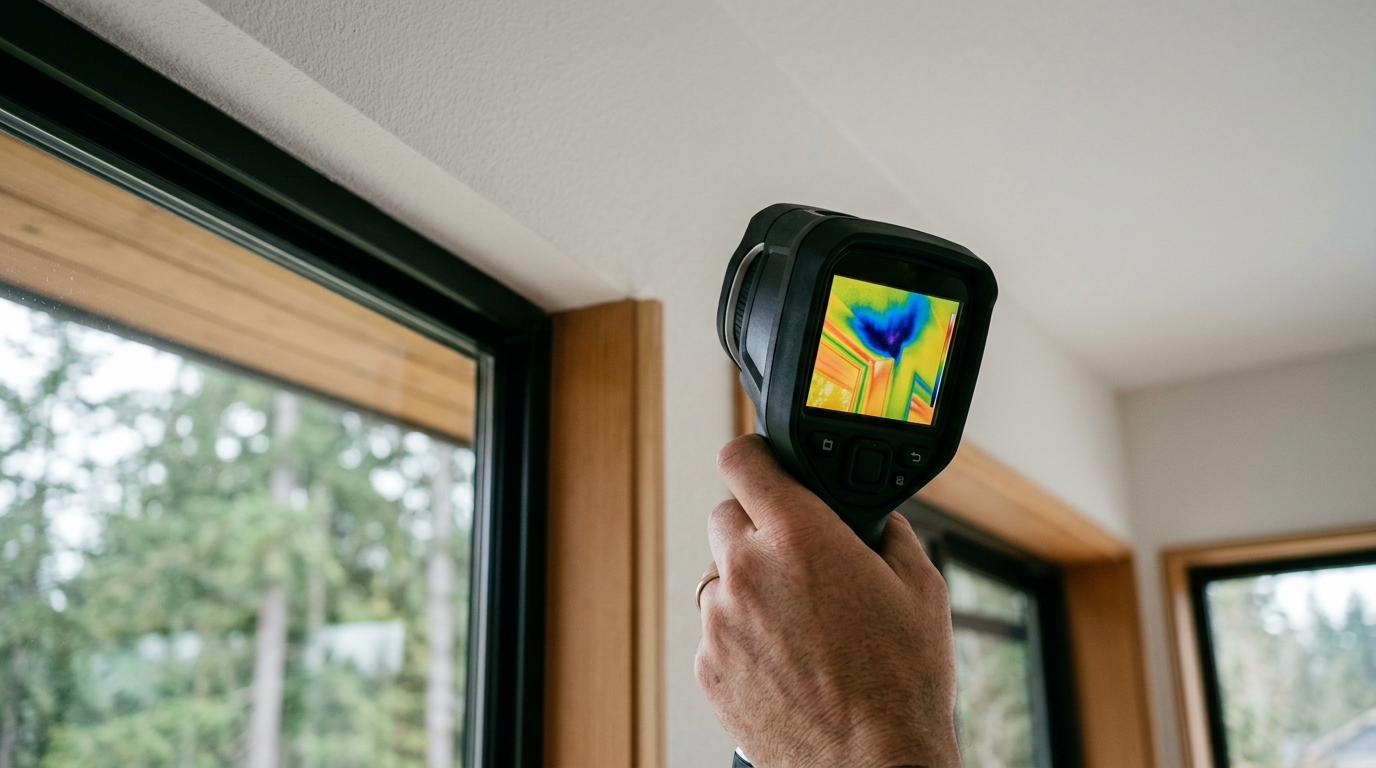 Using a thermal imaging camera for a leak investigation in a modern Bellevue home.