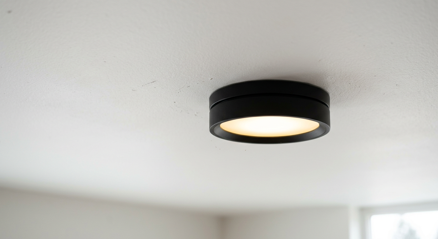 A newly installed modern LED light fixture on the ceiling of a Northgate home.