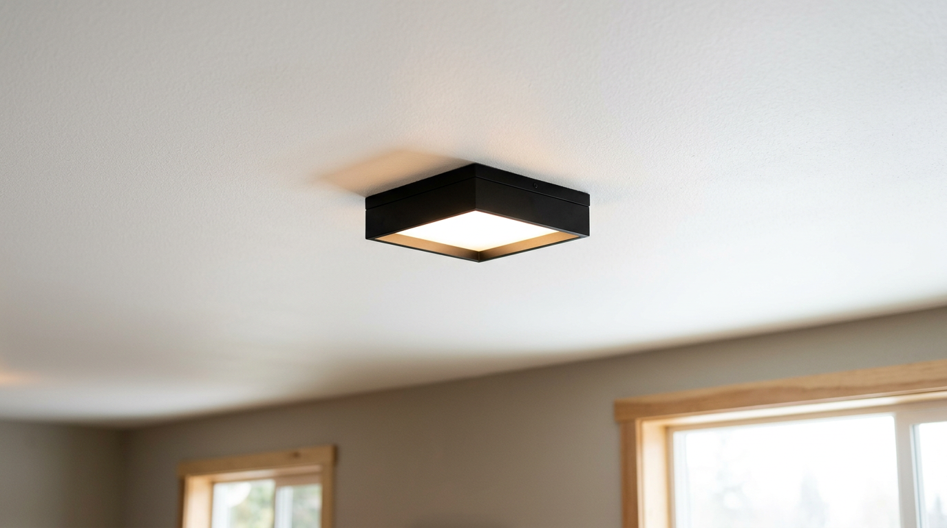 A new, modern lighting fixture professionally installed on a ceiling in a Lake Stevens, WA home.