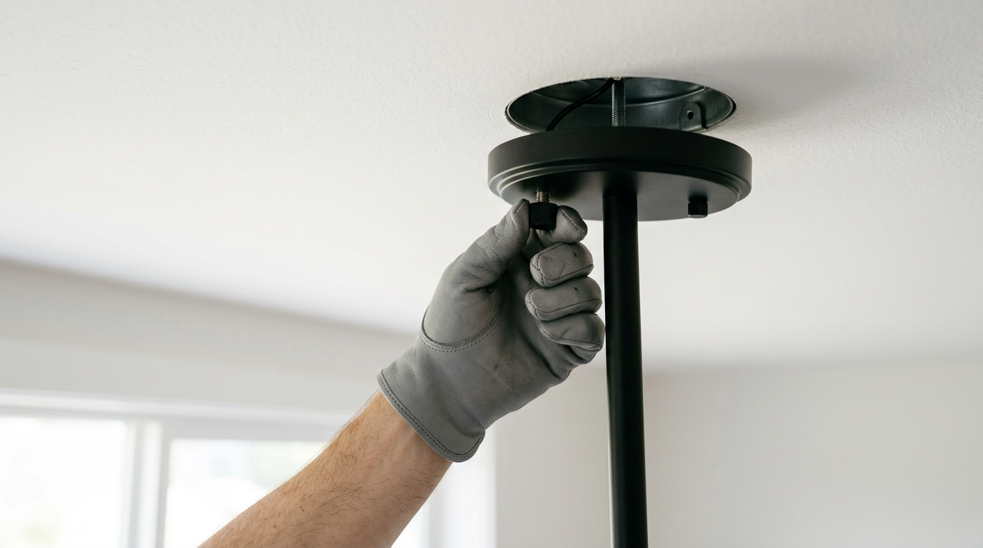 Close-up of a new modern light fixture being installed on a ceiling in a Lake Stevens, WA home.