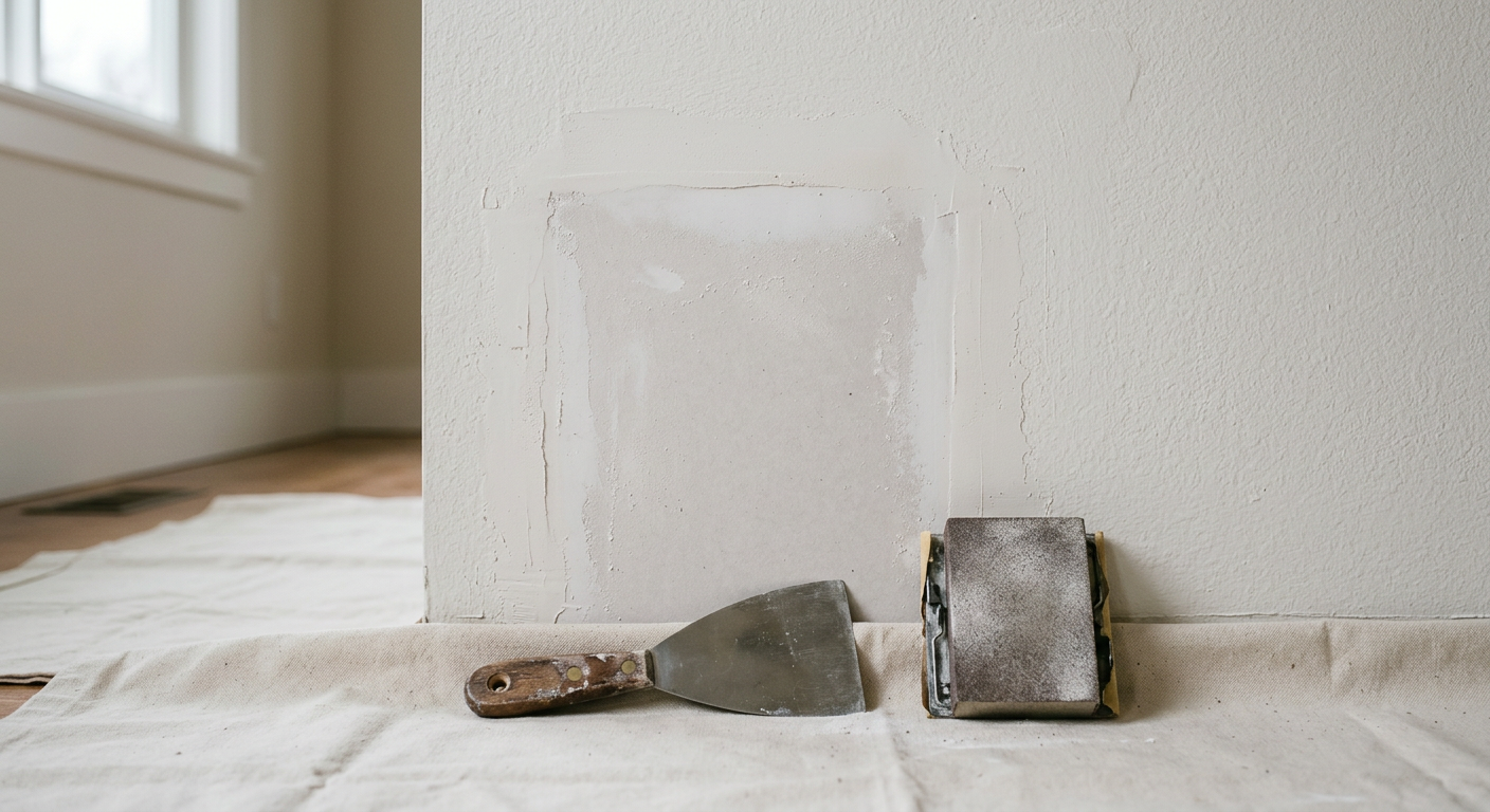 A perfectly patched and sanded drywall repair in a Lynnwood home, ready for texture and paint.