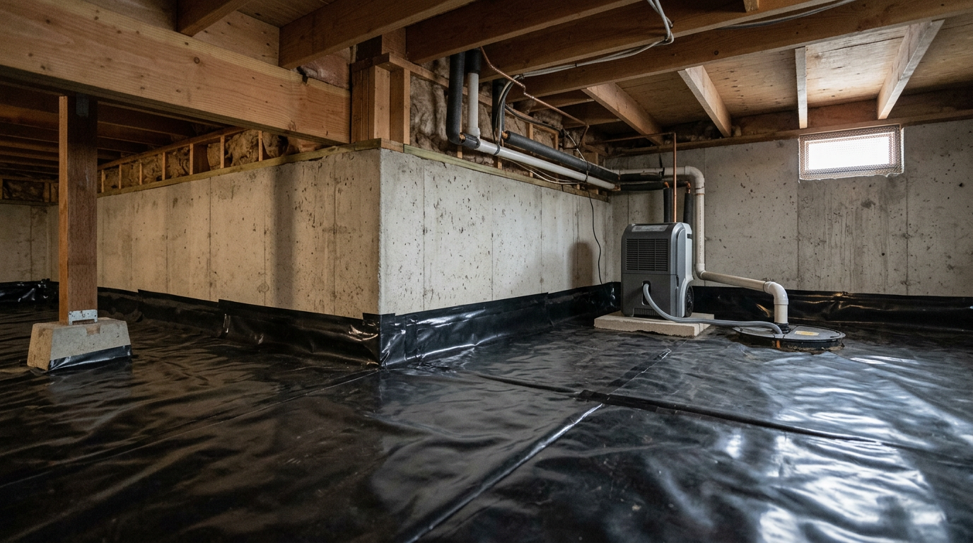 A clean, dry crawlspace with a proper vapor barrier, a key step in mold prevention for a Magnolia home.