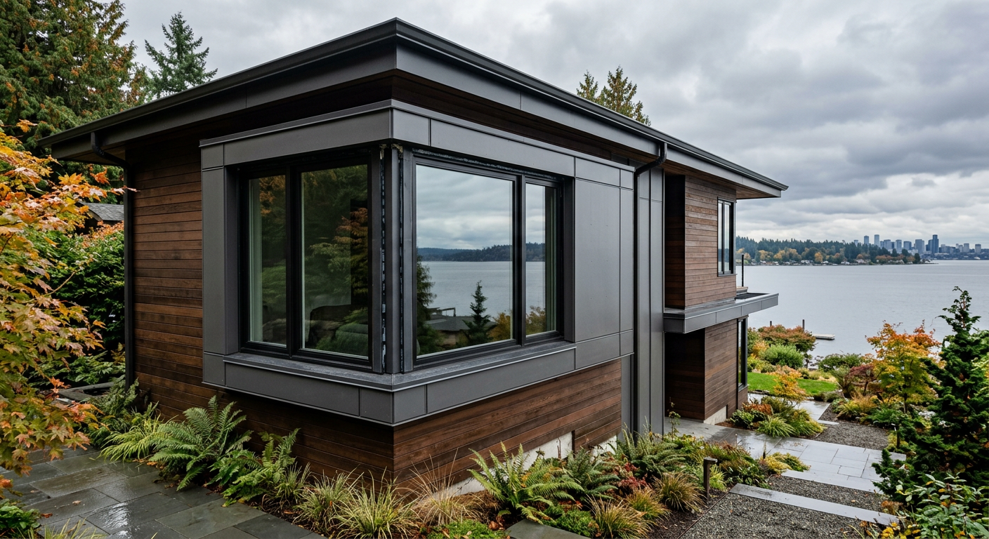 Exterior of a modern Medina home, highlighting the importance of professional leak investigations to protect the siding and windows.