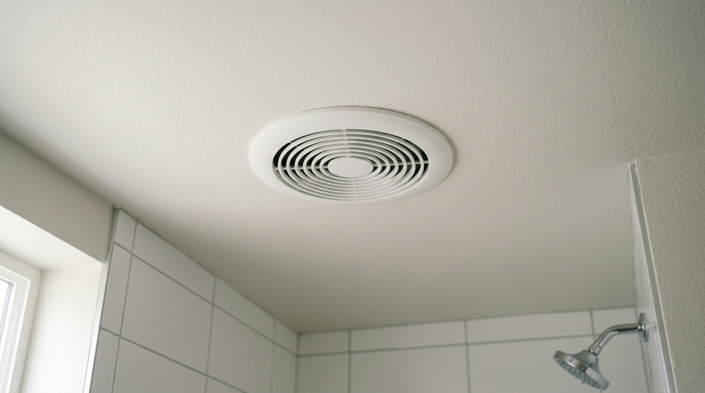 A modern, clean bathroom ventilation fan installed in a Mill Creek home for mold prevention.