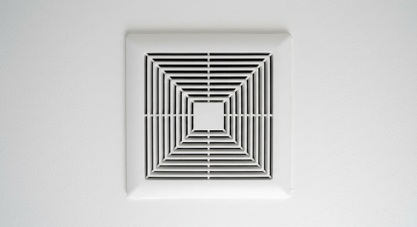 A clean, newly installed bathroom exhaust fan on a white ceiling in an Everett home, key for mold prevention.