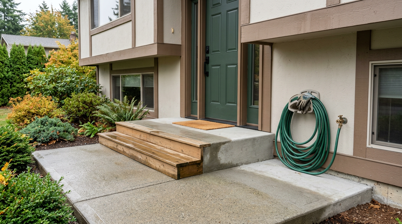 Freshly painted front door and clean porch of a Kenmore home after pre-sale preparation.