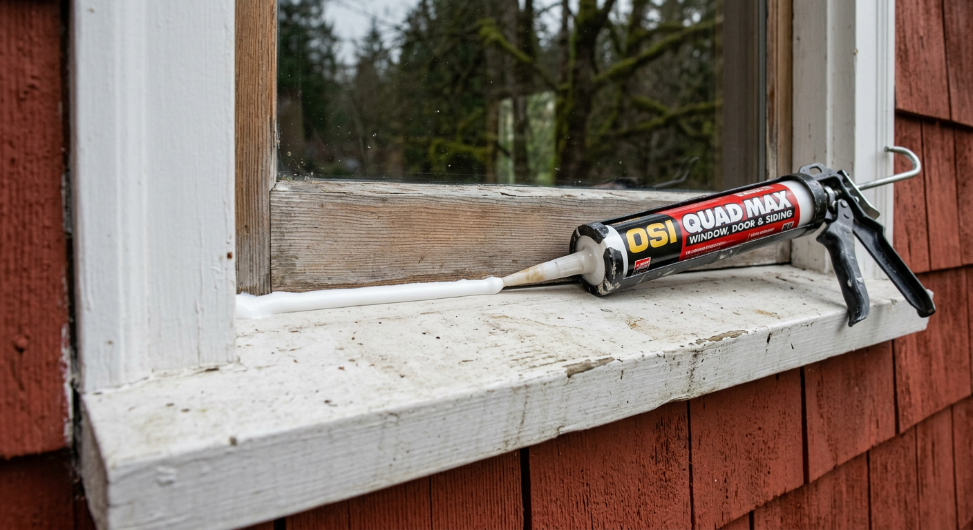 A close-up of a professionally caulked window, a key part of pre-sale home prep in Monroe, WA.