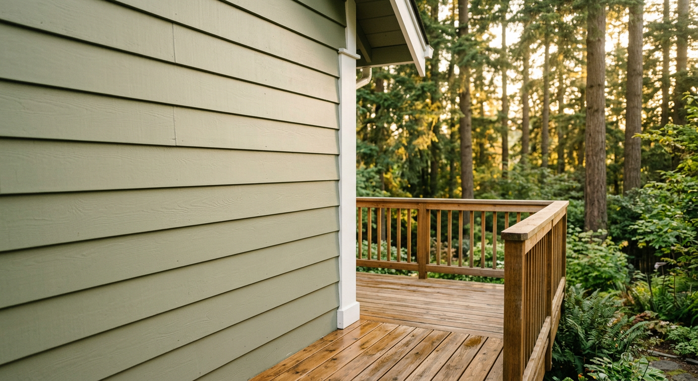 A well-maintained home exterior in Greenwood, WA, showing a clean deck and siding after property maintenance.