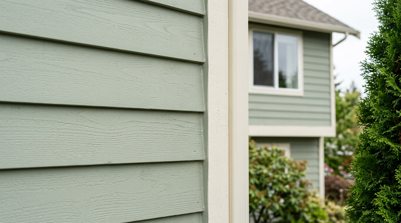 A close-up of a well-maintained home exterior corner with fresh caulk, an example of quality property maintenance in Lynnwood WA.