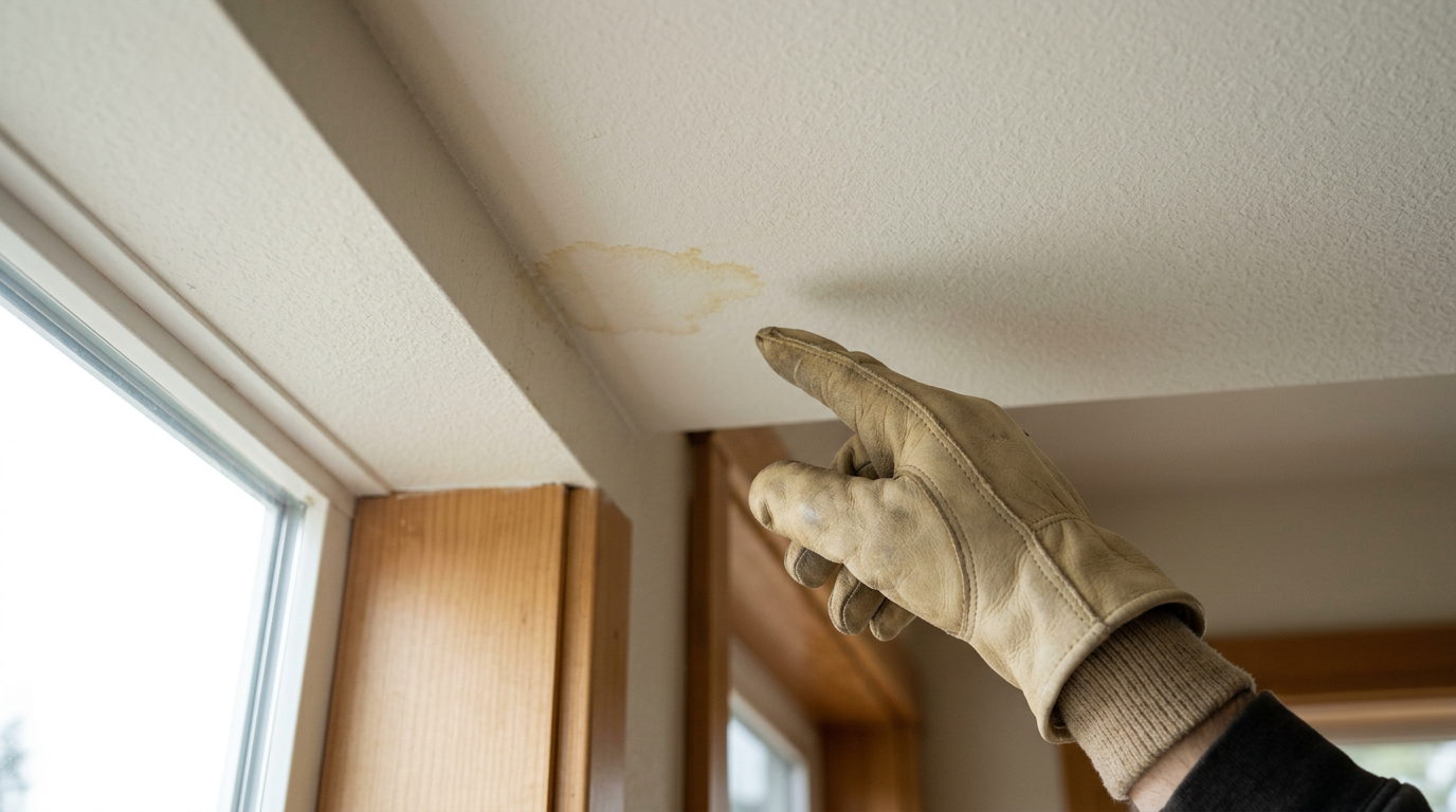 A small water stain on a ceiling, indicating a hidden leak needing investigation in a Sammamish home.