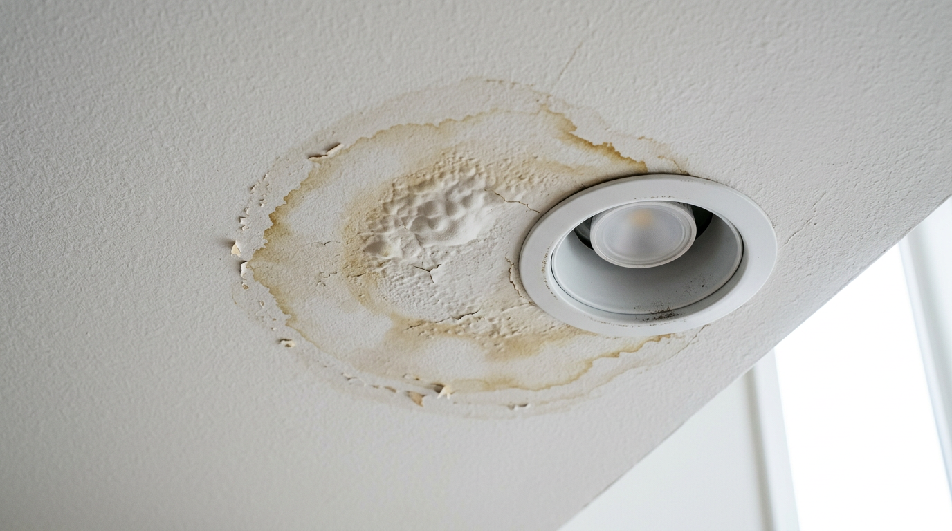 Water stain on a ceiling in a Sammamish home, indicating the need for professional leak investigations.