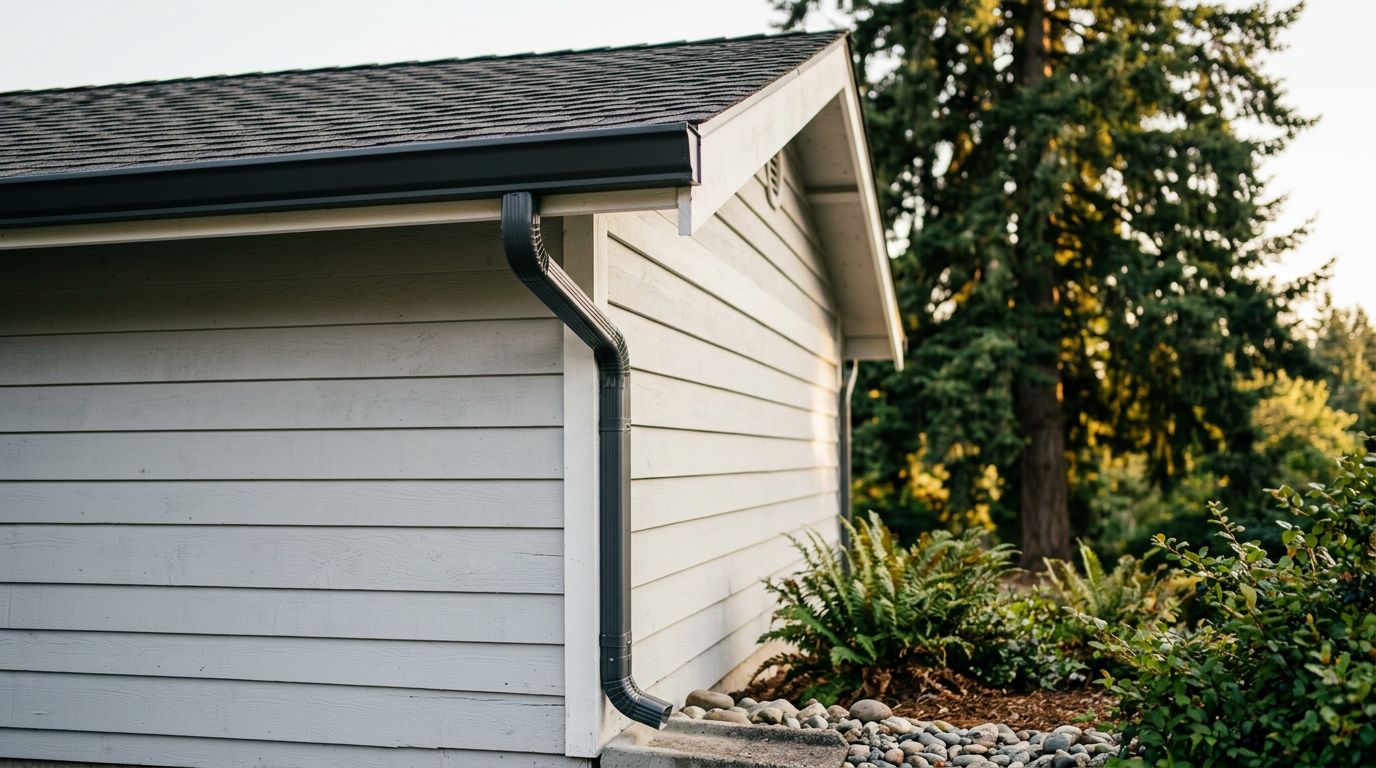 Clean gutters on a Shoreline, WA home, prepared for fall seasonal maintenance before the winter rain.