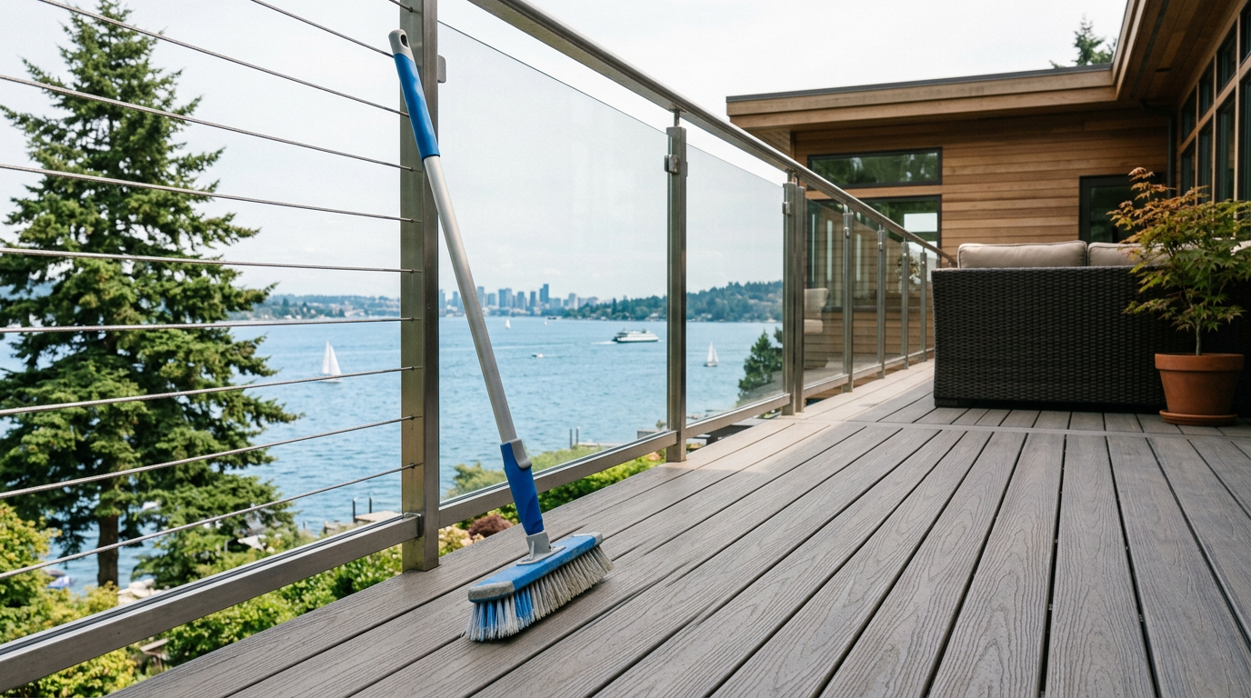 A clean, modern deck on a Mercer Island home after receiving seasonal maintenance.