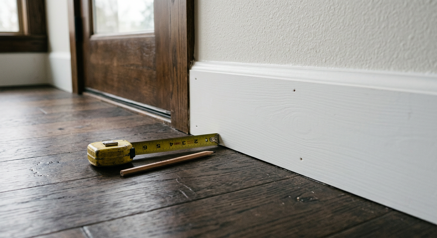 Freshly installed white baseboard trim in a Seattle home, ready for final paint.