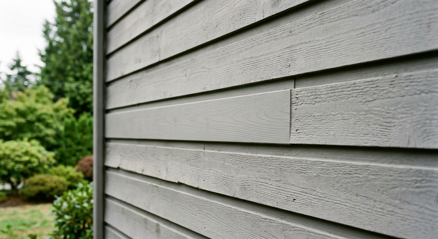 Close-up of a seamless siding repair on a Mercer Island, WA home, showing expertly matched paint.