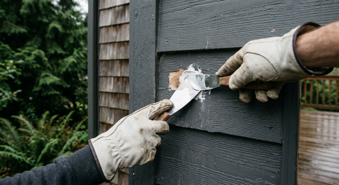 Close-up of a siding repair being performed on a home in Yarrow Point, WA.