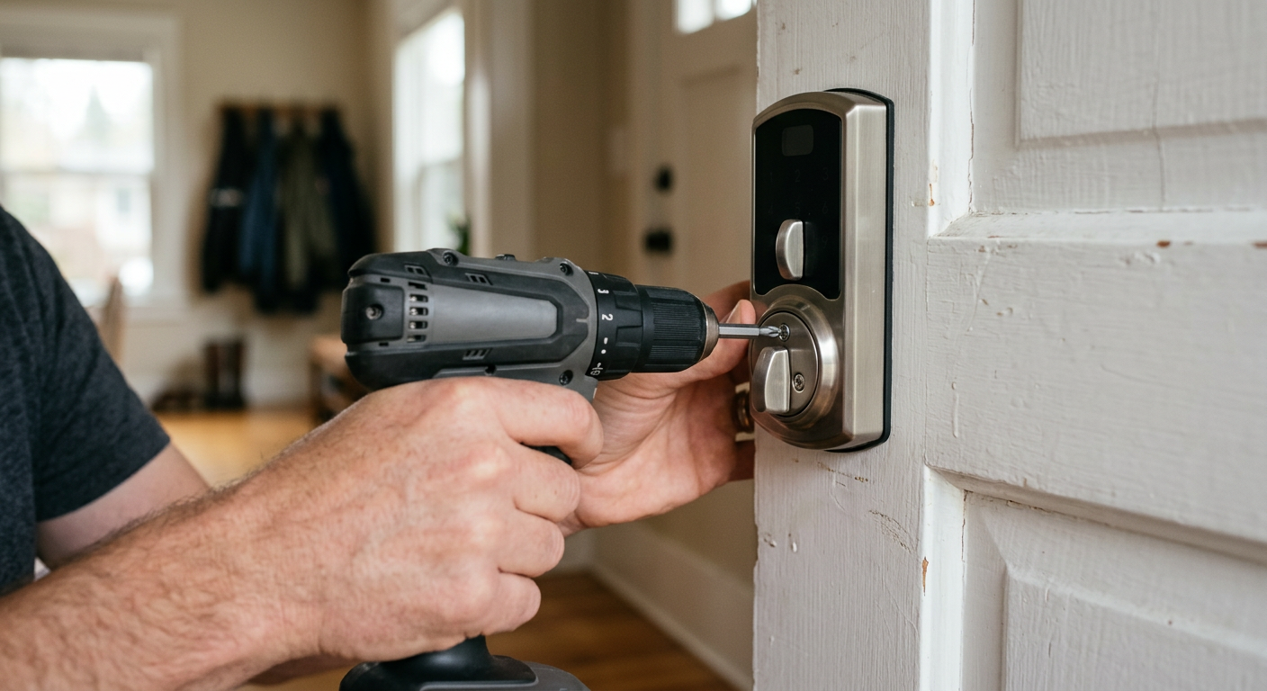 Installing a smart lock on a front door in Snohomish, WA.